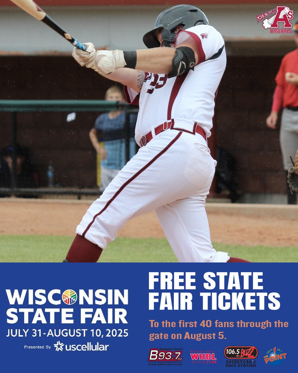 ‼️ REMINDER ‼️ 
The first 40 fans through the gate tomorrow will get a FREE Wisconsin State Fair ticket, courtesy of Midwest Communications. Gates for game one of the NEWBL Championship Series open at 6:30 PM.