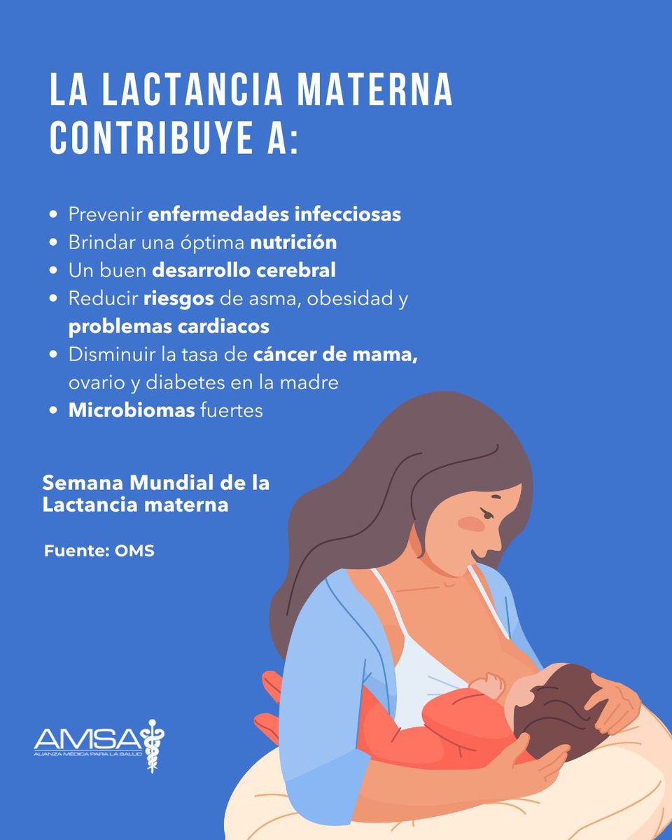 AMSA (@amsamexico) on Twitter photo Estamos en la Semana Mundial de la Lactancia Materna, por eso te contamos un poco más de sus beneficios para la salud de la madre y el bebé.
 
#Lactancia #LactanciaMaterna #medicina #médico #médicos #doctor #doctores #educación #educaciónmédica #EducaciónMédicaContinua Estamos en la Semana Mundial de la Lactancia Materna, por eso te contamos un poco más de sus beneficios para la salud de la madre y el bebé.
 
#Lactancia #LactanciaMaterna #medicina #médico #médicos #doctor #doctores #educación #educaciónmédica #EducaciónMédicaContinua