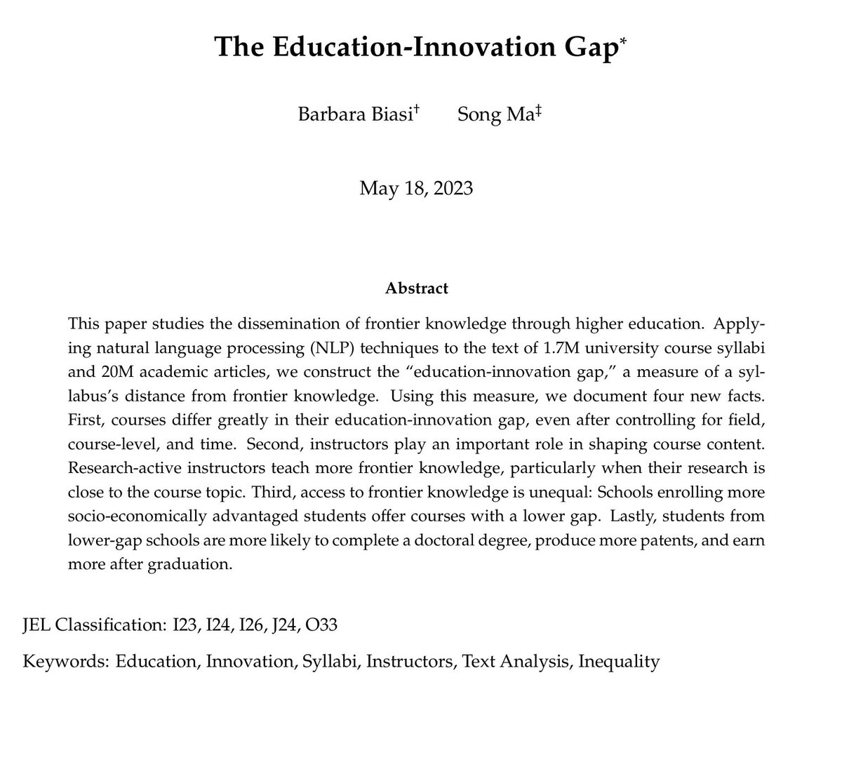 This working paper looks really cool. 

"The Education-Innovation Gap"

🧵🧵🧵