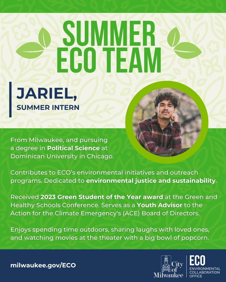 Meet our summer ECO team: Luke and Jariel! We are thrilled to have them with us to grow in their professional careers and support the department's effort to make Milwaukee a more #sustainable city.