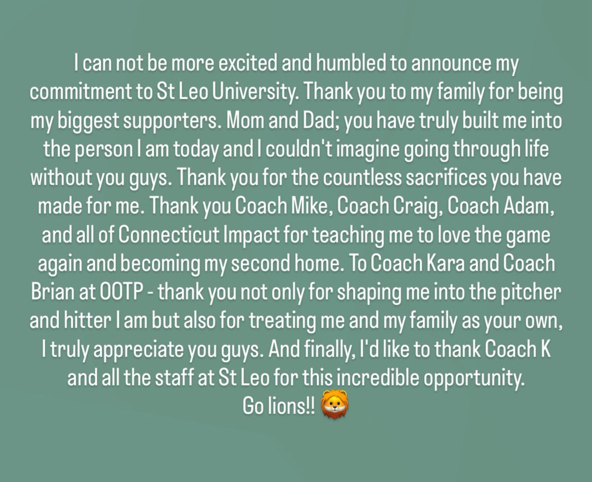 Heading South 💚🦁
<a href="/CTImpactSB/">Connecticut Impact Softball Club 2025</a> <a href="/OOTPSoftball/">OOTP Softball</a> <a href="/SaintLeoSB/">Saint Leo Softball</a>