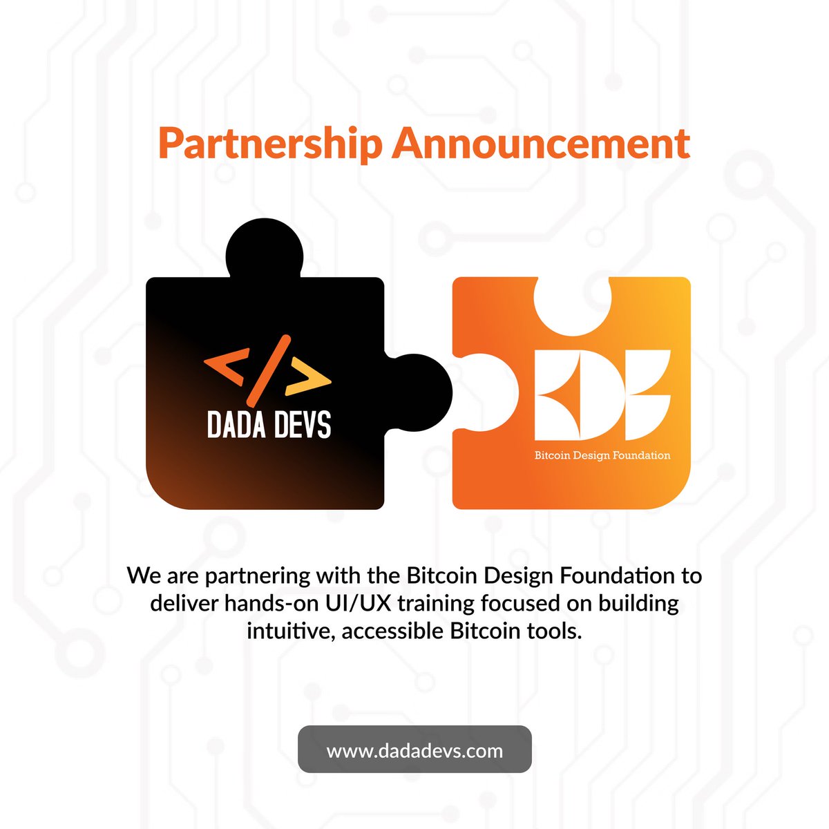 DADA DEVS (@dadadevs) on Twitter photo New Partnership Alert!!
We’re excited to announce a new collaboration between Dada Devs and the Bitcoin Design Foundation! <a href="/bitcoin_design/">Bitcoin Design Community</a>
Through this partnership, our female developers will receive hands-on training in UI/UX best practices, with a focus on building intuitive, New Partnership Alert!!
We’re excited to announce a new collaboration between Dada Devs and the Bitcoin Design Foundation! <a href="/bitcoin_design/">Bitcoin Design Community</a>
Through this partnership, our female developers will receive hands-on training in UI/UX best practices, with a focus on building intuitive,