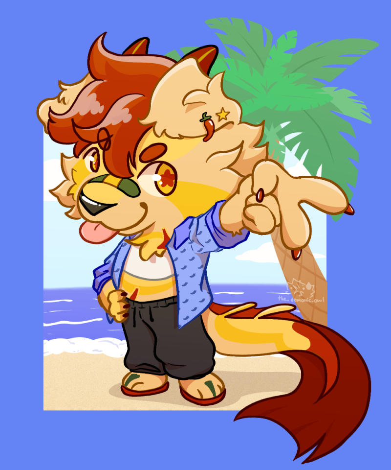 #artfight attack for ChiliPupper5's (YouTube) mascot Leo!

Did not hold back with adding the background, honestly one of my fav compositions I did for AF.