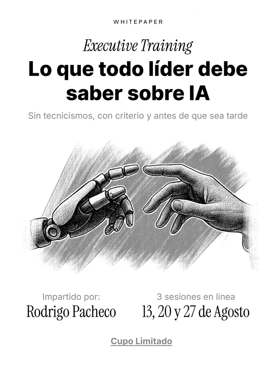 Whitepaper (@whitepapermx) on Twitter photo Un programa que explica la IA generativa, cómo funciona su estructura y cómo empresas en México ya la están incorporando. <a href="/Rodpac/">Rodrigo Pacheco</a> conecta tecnología, economía y geopolítica para que no solo entiendas la conversación… la lideres.
Separa tu lugar: lnkd.in/ePcssBnV Un programa que explica la IA generativa, cómo funciona su estructura y cómo empresas en México ya la están incorporando. <a href="/Rodpac/">Rodrigo Pacheco</a> conecta tecnología, economía y geopolítica para que no solo entiendas la conversación… la lideres.
Separa tu lugar: lnkd.in/ePcssBnV
