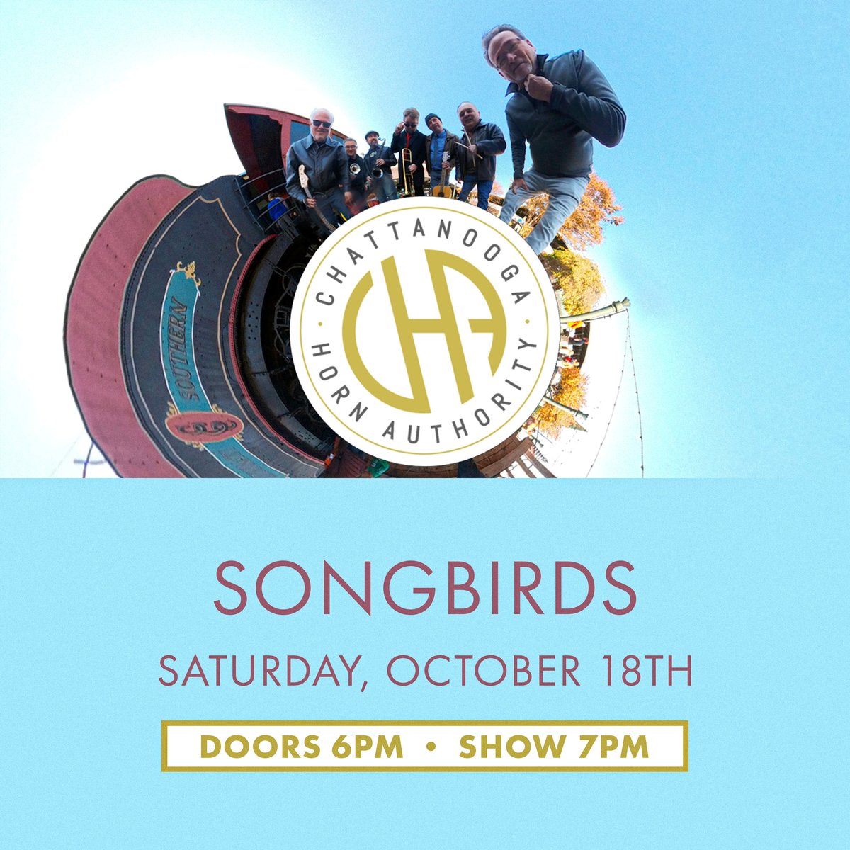 New show! 🚨🎺 The Chattanooga Horn Authority was formed out of a love of the horn driven rock of the 70s/80s, &amp; this local band of 8 is sure to show you a great time! Get tickets today 🎶

🎟️ eventim.us/cha 🎟️

Doors at 6 PM, Show at 7 PM
Standing Show (+limited tables)