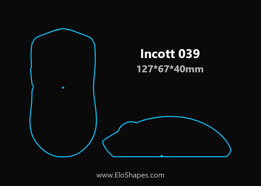 As promised, the Incott 039 lineup has been added to EloShapes

- Size: Large
- Weight: 47g (SC), 48g (normal), 52g (Pro)
- Sensor: PAW3395 (SC, normal), PAW3950 (Pro)
- Polling Rate: 1K (SC, normal), 8K (Pro)
- Switches: Huano Blue Shell White Dot (SC), Incott x Huano Purple