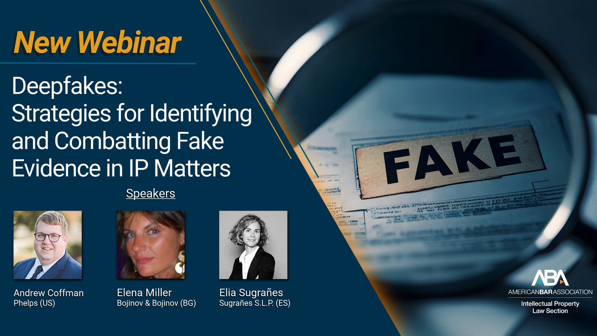 ABA-IPL (@abaipl) on Twitter photo 🚨Join us Aug 14 @ 1PM EDT for a masterclass in spotting fake content in IP cases and ways to protect your clients. CLE credit available! <a href="/FICPI/">FICPI International</a>
Register at: tinyurl.com/4j8mtd3p 🚨Join us Aug 14 @ 1PM EDT for a masterclass in spotting fake content in IP cases and ways to protect your clients. CLE credit available! <a href="/FICPI/">FICPI International</a>
Register at: tinyurl.com/4j8mtd3p