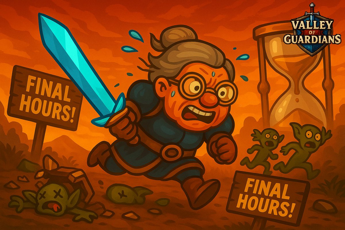 PlayVoG's tweet image. 🚨 FINAL HOURS, CHAOS MODE IS ON🚨 

Granny’s gone feral. Loot is flying. You? You’re almost out of time.  

💥 Burn that GC 
📜 Panic-finish every quest 
🏆 Fistfight your way up the leaderboard 
🧠 Add your BNB Chain wallet 

Guardians and GS stay.

➡️ valleyofguardians.xyz