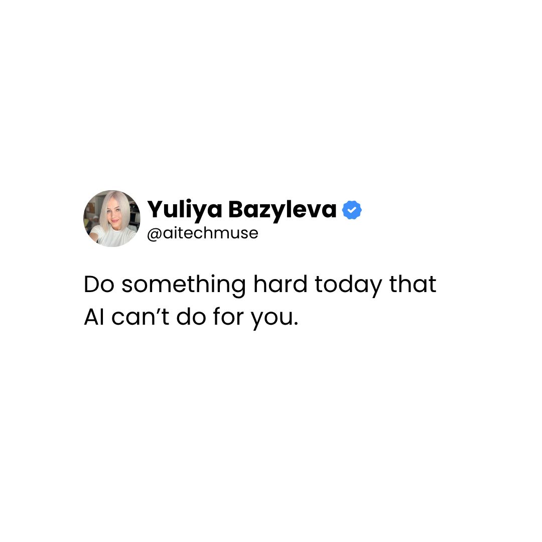 AITechMuse's tweet photo. Do something hard today
because your future self is watching.

AI will assist you.
But it won’t fight your resistance.
That’s your job.

And every hard thing you face?
That’s your edge sharpening.

💬 What’s your “hard thing” today?
👁🗨 Follow @AiTechMuse for AI x soul x scale. https://t.co/y6JX4aeiSO