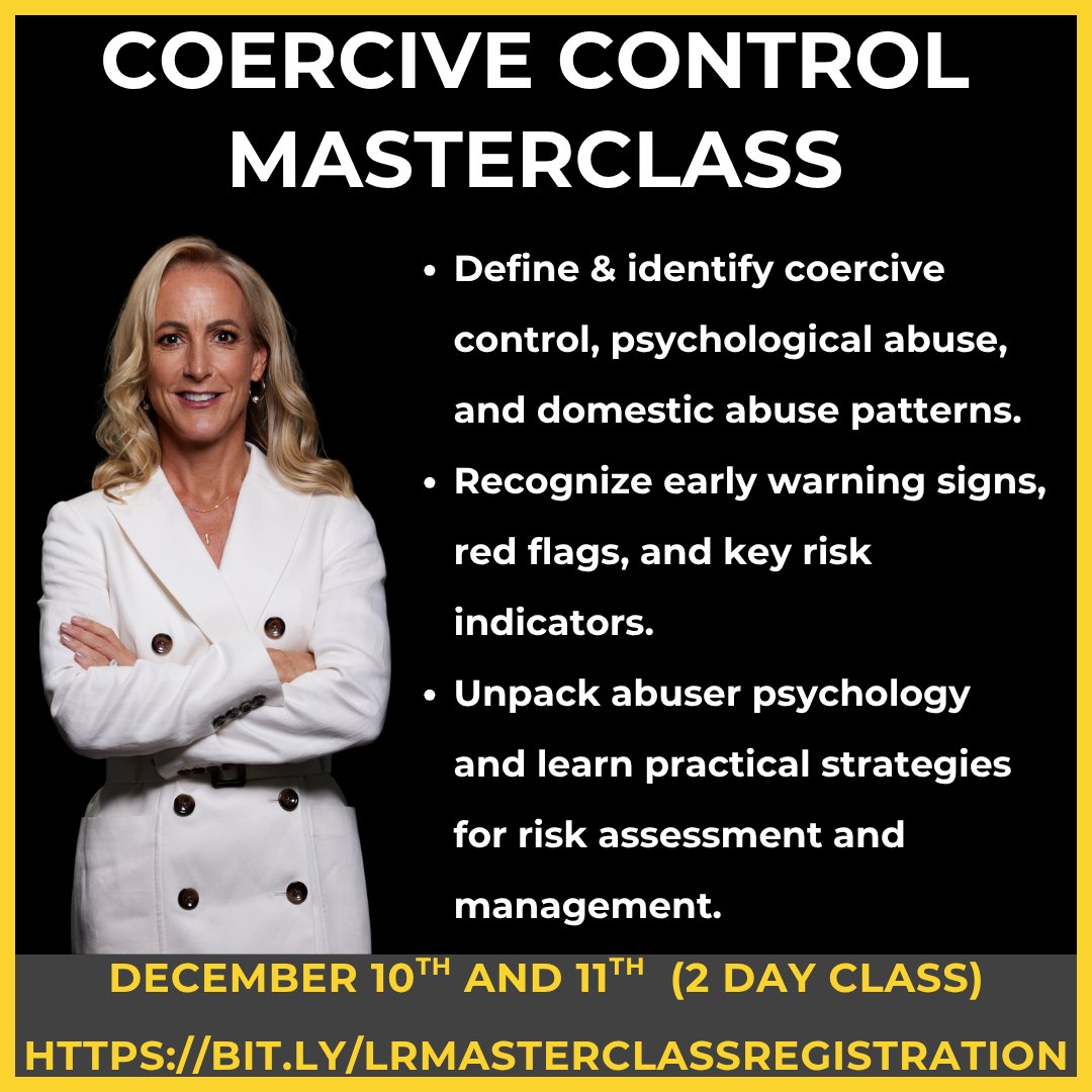 DASH Risk Model (@dashchecklist) on Twitter photo 🎓 Want to truly understand how abusers operate?
<a href="/laurarichards99/">Laura Richards BSc, MSc, MBPsS</a>’s masterclasses uncover the hidden tactics:
💡 Grooming
💡 Love bombing
💡 Coercive control
💡 Post-separation abuse
📚 Learn from the expert: bit.ly/LRMasterclassR…
#CoerciveControl #TraumaInformed #DV 🎓 Want to truly understand how abusers operate?
<a href="/laurarichards99/">Laura Richards BSc, MSc, MBPsS</a>’s masterclasses uncover the hidden tactics:
💡 Grooming
💡 Love bombing
💡 Coercive control
💡 Post-separation abuse
📚 Learn from the expert: bit.ly/LRMasterclassR…
#CoerciveControl #TraumaInformed #DV