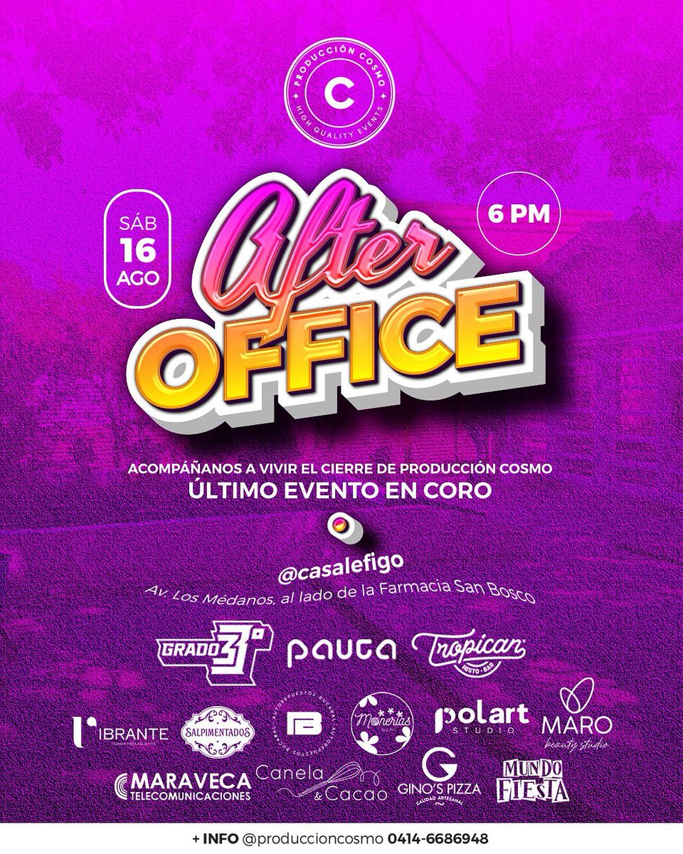 Los esperamos para esta despedida 💜

Habrá música, karaoke, juegos, premios sorpresa (como siempre) y bebidas. 

La idea es que nos veamos temprano! Para los que se quejan de que las rumbas suelen ser muy tarde 😂

Lléguense a Figo a partir de las 6 para compartir 📌