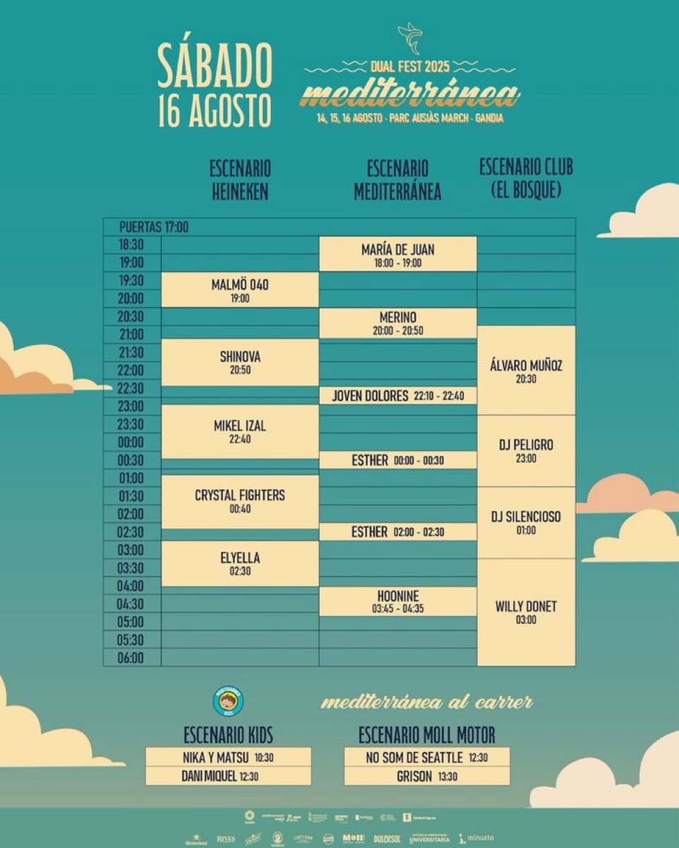 Horarios del Festival Mediterránea ya disponibles 🔥🔥🔥

Nos vemos el sábado 16 de agosto a las 20:50 💥