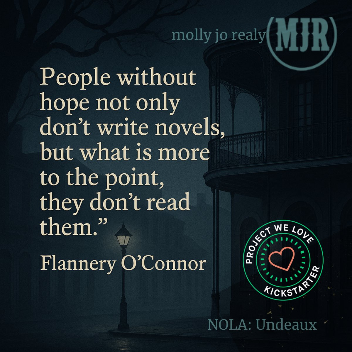 I didn’t set out to write a Southern Gothic novel. 
But once I saw it …

kickstarter.com/projects/nolau…

#SouthernWriter #Writing #SouthernGothic #RomanticSuspense #NOLA #NewOrleans #creative #encouragement #Kickstarter <a href="/Kickstarter/">Kickstarter</a> #ProjectWeLove #FlanneryOConnor #indieauthor