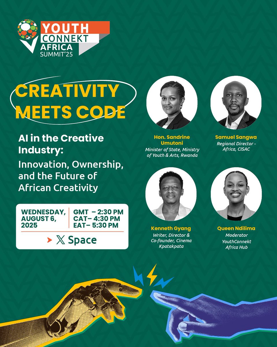 🎙️ Meet our Panelists 

Join us this Wednesday for an electrifying #XSpace on AI in the Creative Industry!

🔍 Check the flyer for your timezone
⌛️ Set your reminder: x.com/i/spaces/1nAJE…

#YCAS2025