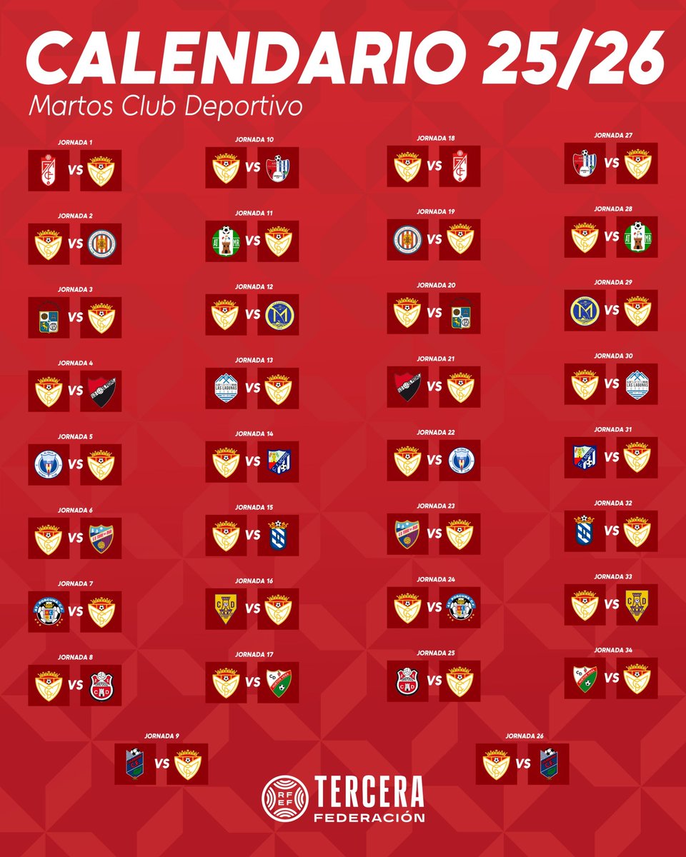 ¡Este es el calendario al completo del Martos Club Deportivo para la temporada 25/26!

#MartosClubDeportivo
#NuevaTemporadaMismoSueño