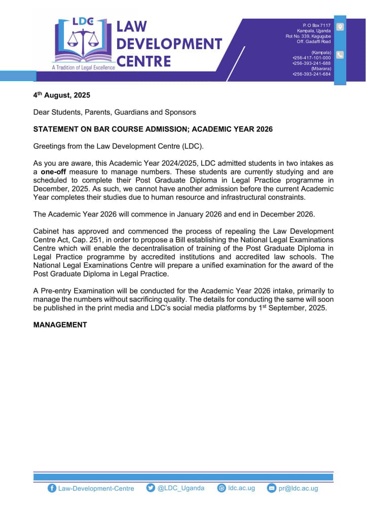 Prof Jamil Mujuzi (@mujuziprof) on Twitter photo LDC <a href="/LDC_Uganda/">Law Development Centre</a> has reintroduced the pre-entry exams, although a few weeks ago, they "castigated" the <a href="/DailyMonitor/">Daily Monitor</a> for reporting that were preparing to do the same! LDC <a href="/LDC_Uganda/">Law Development Centre</a> has reintroduced the pre-entry exams, although a few weeks ago, they "castigated" the <a href="/DailyMonitor/">Daily Monitor</a> for reporting that were preparing to do the same!