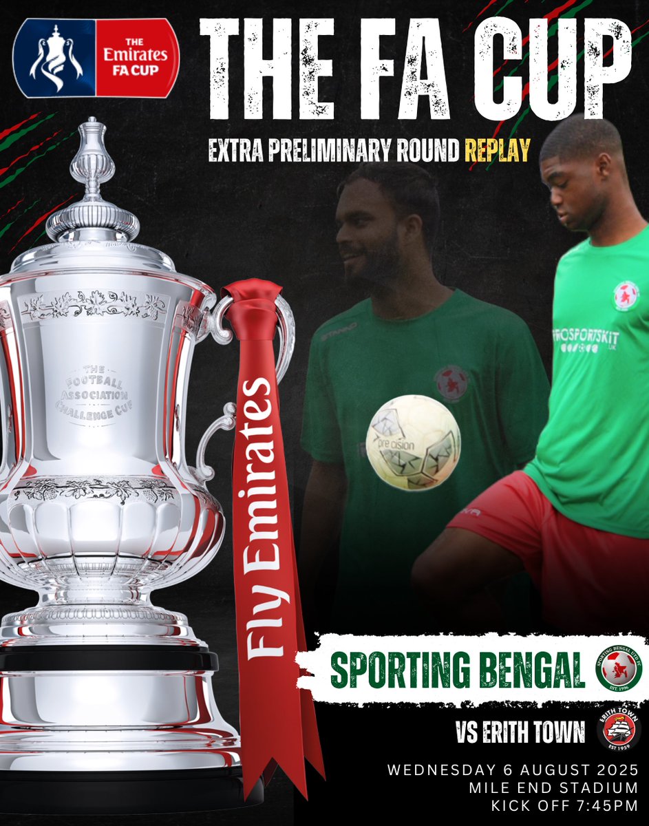 THE FA CUP AT MILE END‼️

It’s not often you get the FA Cup at Mile End Stadium so don’t miss out this Wednesday. It was a brilliant performance away at step 4 team Erith Town that earned us this FA Cup Replay in the Extra Preliminary Round. Let’s make it a night to remember! 🐯