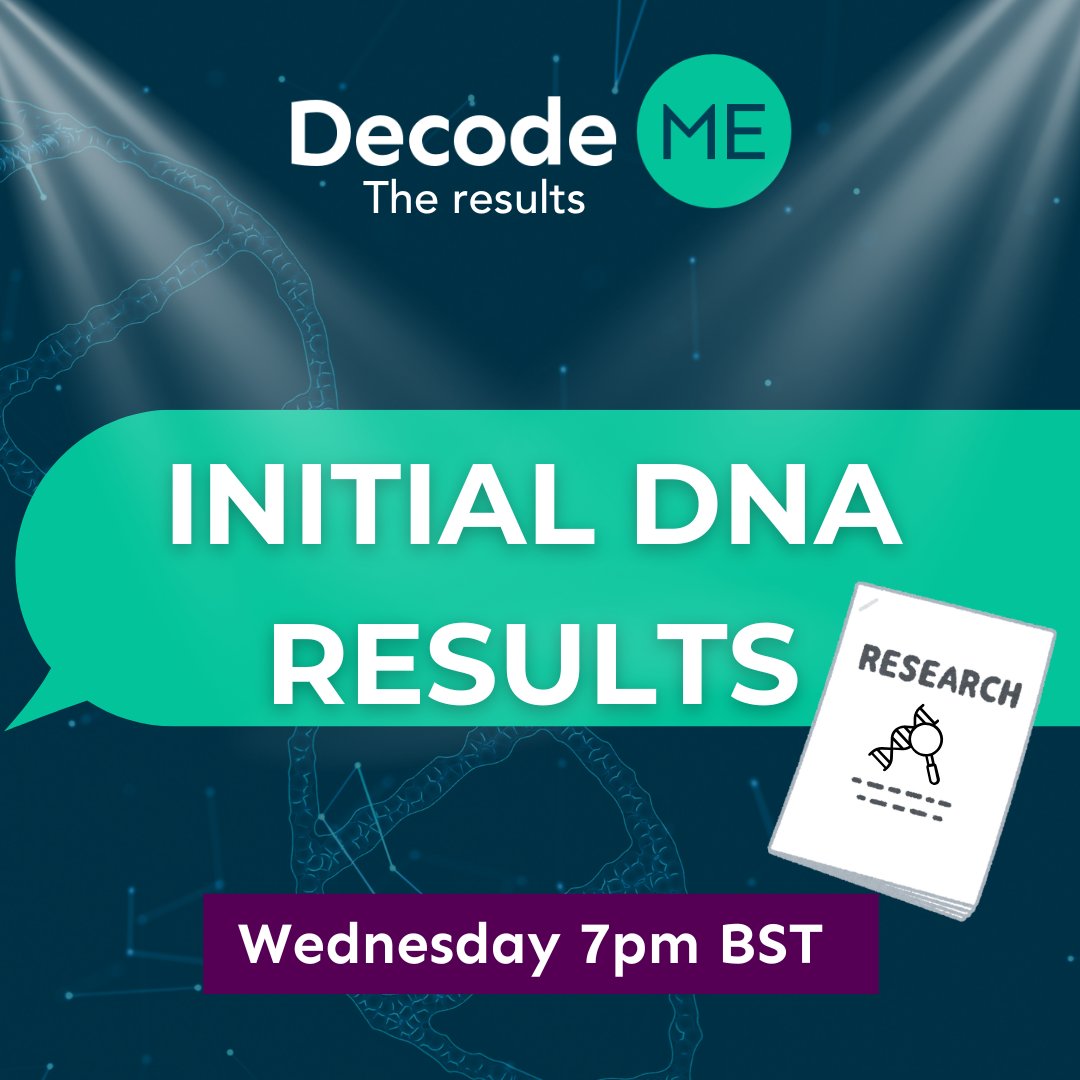 The initial DNA results from DecodeME are coming this week! We will release them on our website on Wednesday 6th August at 7pm (approx).   

We're letting you know the timing in advance so you can pace beforehand.  

Thank you to our participants &amp; supporters.