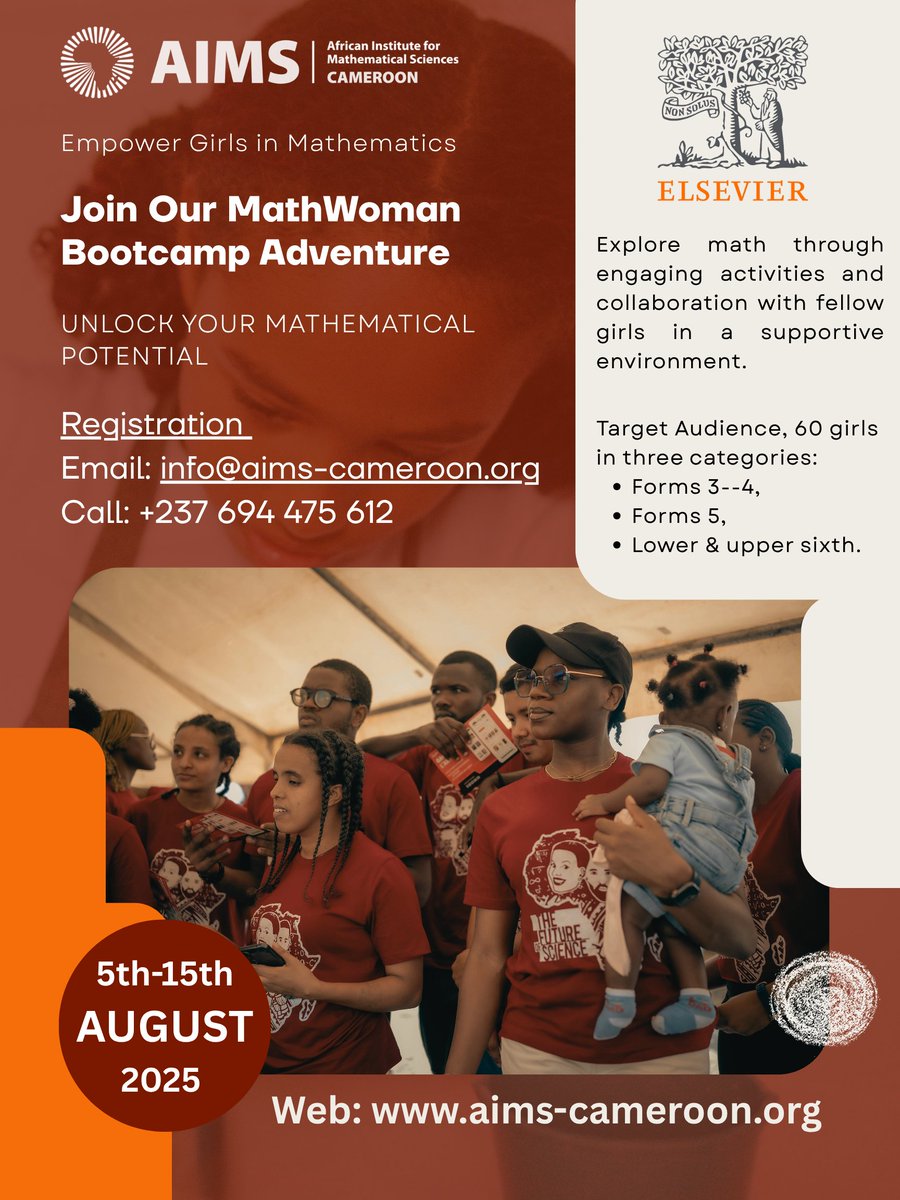AIMS Cameroon’s Math Women Bootcamp kicks off Aug 5–15 at École SONARA! 
60 girls will sharpen their math skills, build confidence &amp; connect with STEM mentors.
Thanks to <a href="/ElsevierConnect/">Elsevier</a>  for supporting this journey!

#WomenInSTEM #AIMSCMR