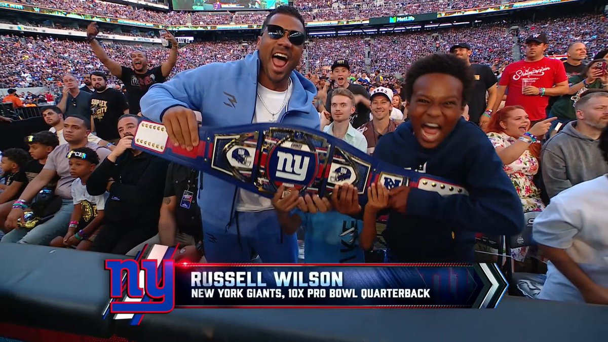 #Giants QB Russell Wilson throws ugly Pick 6 in camp today. 

Wilson attended #SummerSlam last night and reportedly arrived to the facility smelling like booze.