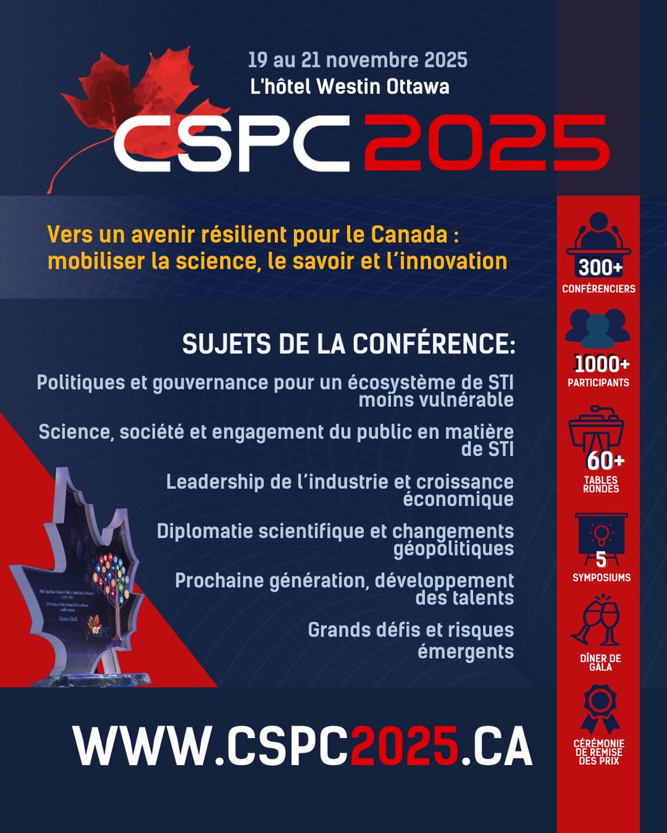 Ne manquez pas les tarifs Super Escompte pour la Conférence sur les politiques scientifiques canadiennes #CPSC2025 !

Inscrivez-vous d’ici le 3 septembre pour participer au plus grand forum canadien sur les politiques en science, technologie et innovation: CSPC2025.CA