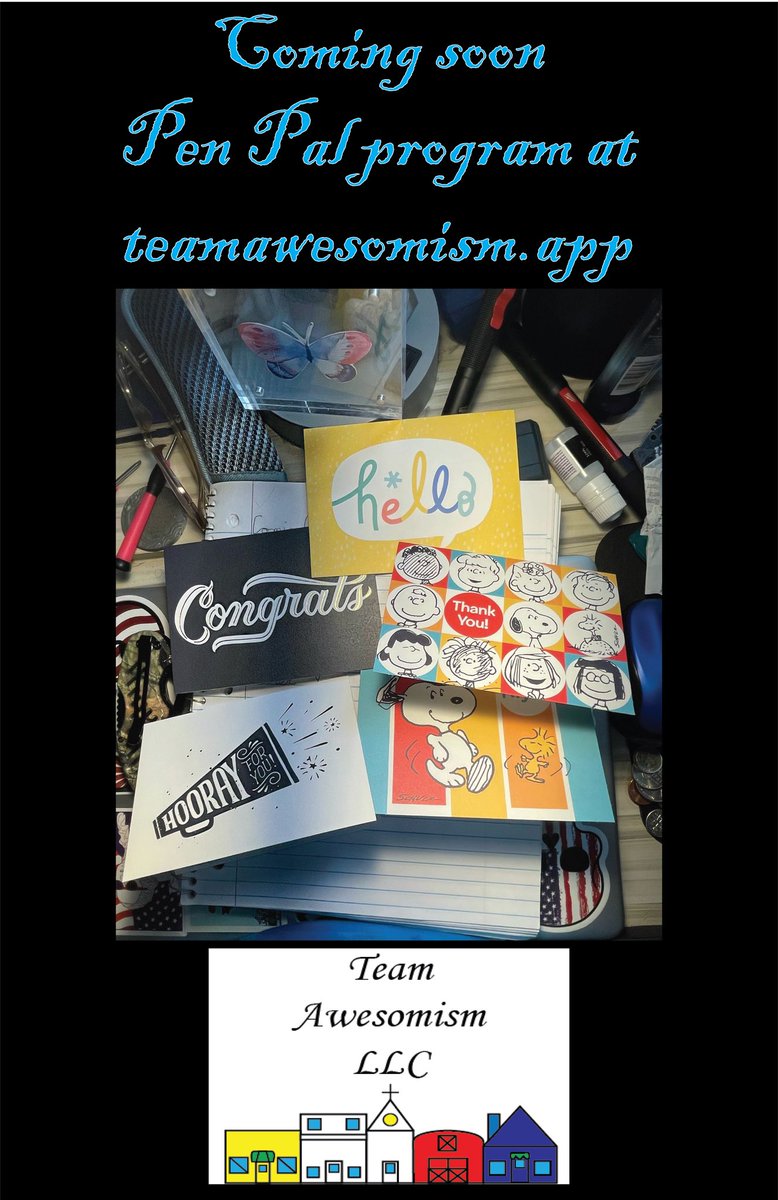 🎉🎉🎉🎉🎉🎉🎉🎉🎉🎉🎉We Are so excited to announce Our Pen Pal Program coming to TeamAwesomism.app! Going to be such an amazing program… we will be launching Saturday, August 9th! We will be releasing more details this week… this program was created by autistic adults,