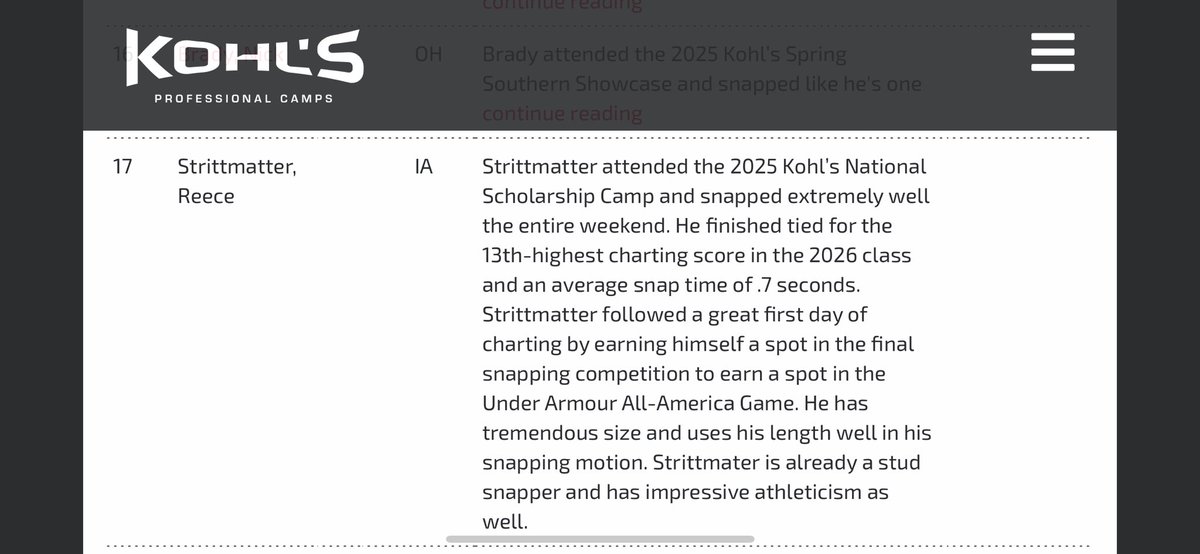 Reece Strittmatter (@reecestrit81) on Twitter photo After an amazing camp in Tennessee. I am blessed to announce that I am now ranked a 5 ⭐️ long snapper, #1 in Iowa, and 17th in the nation! <a href="/KohlsSnapping/">Kohl's Snapping Camps</a> <a href="/TylerKluver/">Tyler Kluver</a> <a href="/Norton0802/">Matt Norton</a> After an amazing camp in Tennessee. I am blessed to announce that I am now ranked a 5 ⭐️ long snapper, #1 in Iowa, and 17th in the nation! <a href="/KohlsSnapping/">Kohl's Snapping Camps</a> <a href="/TylerKluver/">Tyler Kluver</a> <a href="/Norton0802/">Matt Norton</a>