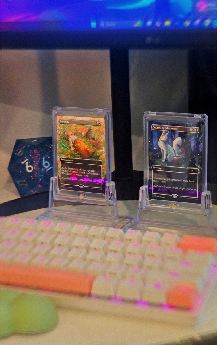 Highly considering building a discord community called "MtG Girlies" where it's an inclusive space, but it's about like... building the cutest, most aesthetically pleasing decks with matching desk mats and dice.🎲✨