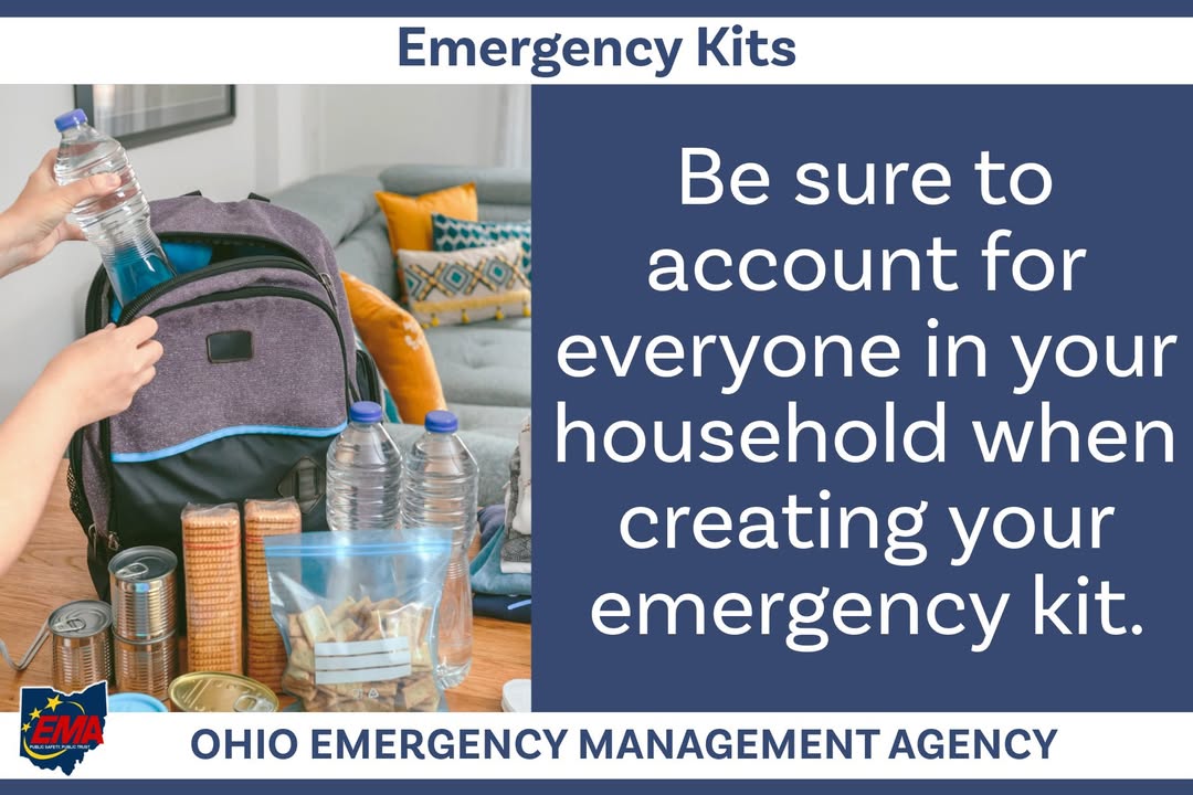 When making an emergency kit, it's important to account for everyone in your household. Have enough supplies, food, and bottled water/drinks to sustain everyone for at least 72 hours. To learn more, visit: bit.ly/48xIknu #OhioEMA