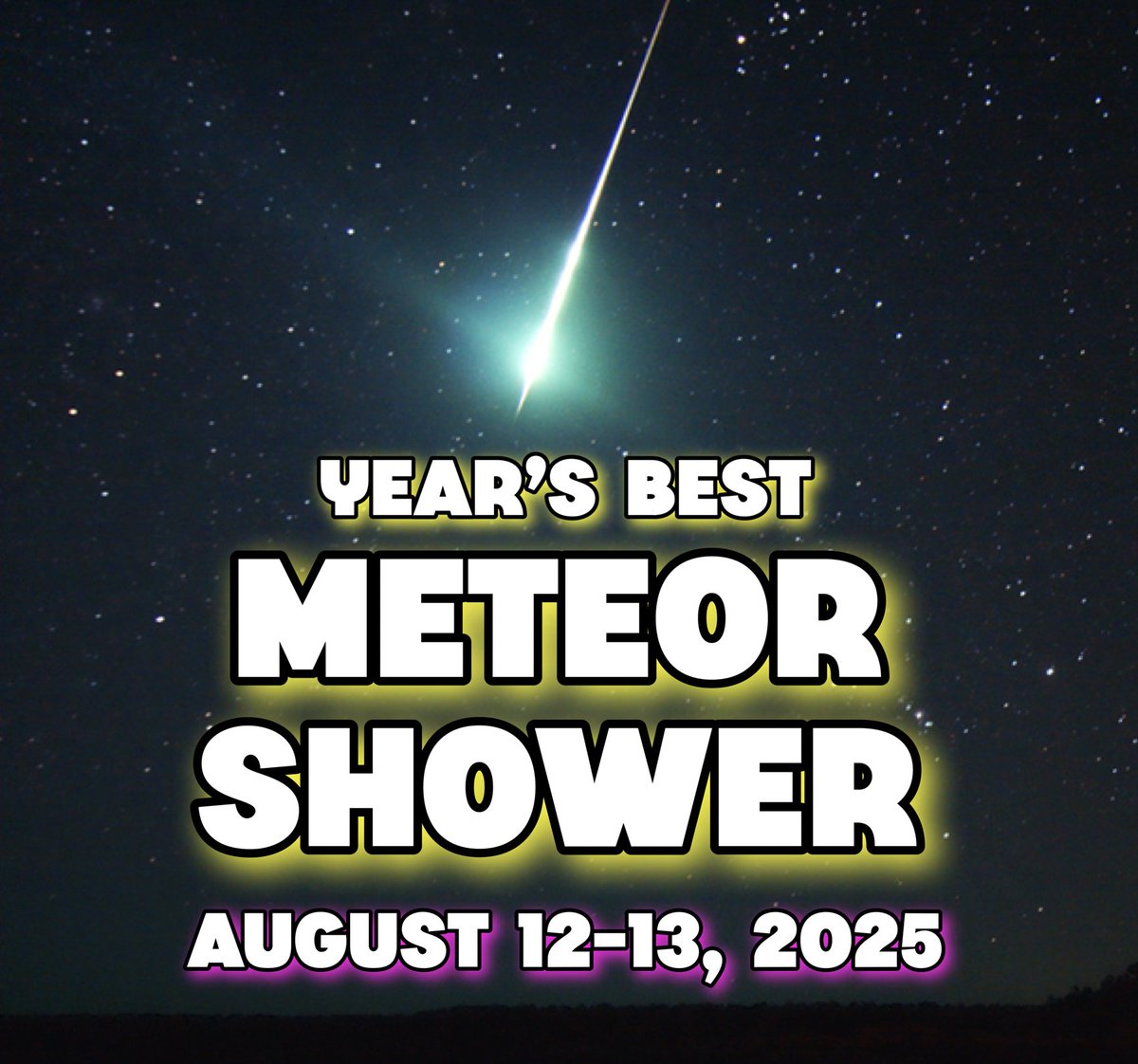 MAJOR METEOR SHOWER Tuesday, August 12-Wednesday, August 13!

Up to 50+ meteors will be visible each hour under clear, dark skies! You won't need telescopes, binoculars or any special viewing equipment. Weather permitting, everybody should be able to enjoy the show. The display