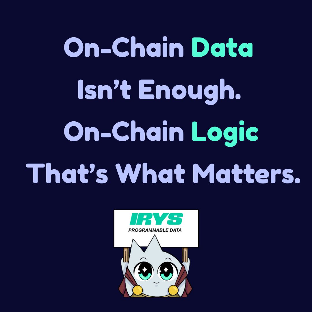 Dante Jr | 🪨 🩵 (@dantejr_23) on Twitter photo You don’t build web3 with static files.
You build it with logic, execution and automation.
That means programmable data.
That means <a href="/irys_xyz/">Irys (✧ᴗ✧)</a>. You don’t build web3 with static files.
You build it with logic, execution and automation.
That means programmable data.
That means <a href="/irys_xyz/">Irys (✧ᴗ✧)</a>.
