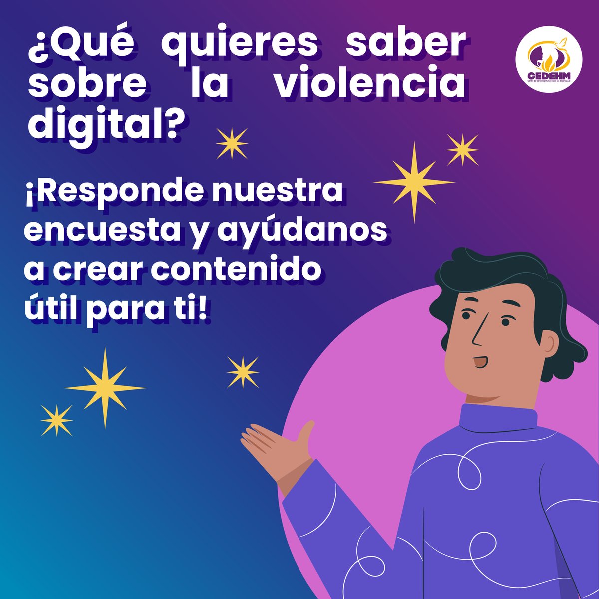 Tu opinión es importante. ¿Qué temas sobre violencia digital te gustaría que abordemos? 
¡Participa en nuestra encuesta!
docs.google.com/forms/d/e/1FAI…

#DigitalReal #ViolenciaDigital #MiInternetMePertenece #RedSinViolencia #ActivxsContraLaViolenciaDigital #CEDEHM #bff