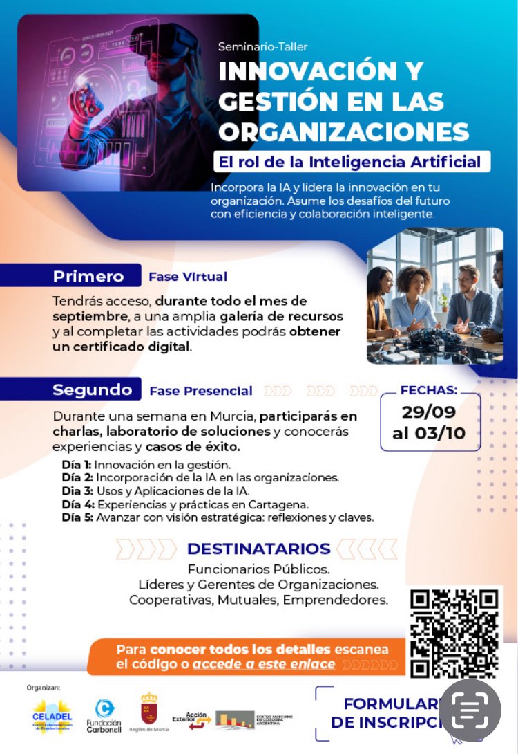 ¡Nos vamos a Murcia, España!
Conoce el programa del Seminario “Innovacion y Gestión en las Organizaciones en la IA”, inscríbete y pregunta por las becas del CMD-CELADEL.
Envíanos WhatsApp al +52 228 106 2801 y te daremos todos los detalles.
cmdmexico.org