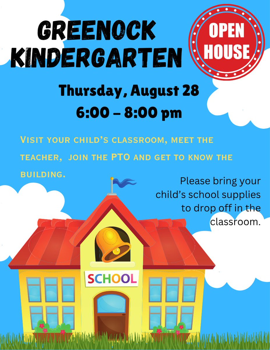 Attention Greenock Kindergarteners: We have two more events before we kick off the school year on September 2. We hope to see you!
