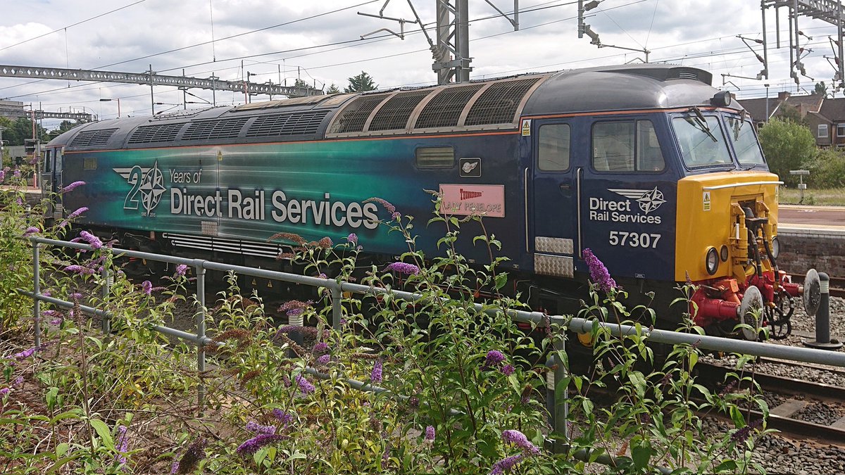 DanSpotter86's tweet image. Heres a Throwback shot of Thunderbirds Direct Rail Services Class 57307 (Lady Penelope) seen here at Rugby Station on the WCML with Class 86259 in shot too on 29/07/20 during Covid restrictions. #DirectRailServices #DRS #Class57 #Class86 #Class86259 #covidlockdown #Covidpandemic