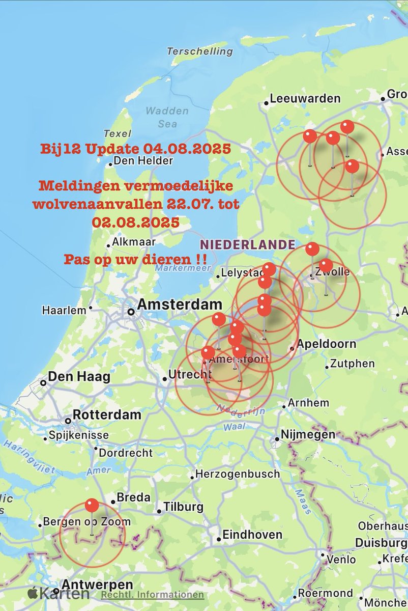 Bij12 Update 04.08.2025

Meldingen vermoedelijke wolvenaanvallen 22.07. tot 02.08.2025

Pas op uw dieren !! #wolf #wolven