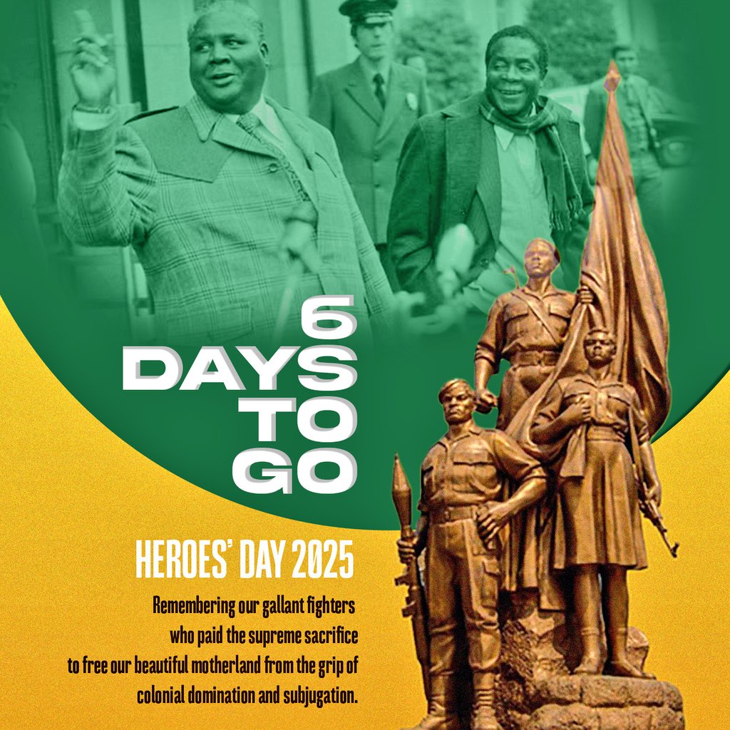 Vulindlela Ndabandaba (@vulindlelandab2) on Twitter photo 6 days to go!
Honouring our gallant heroes who made the ultimate sacrifice for our nation's freedom & liberation. Their bravery & sacrifice will never be forgotten. #HeroesDay <a href="/ZANUPF_Official/">ZANU PF</a> <a href="/zanupf_patriots/">πΏπΌ ZANU PF PATRIOTS πΏπΌ</a> <a href="/zanupfbyoinfo/">Zanu PF Bulawayo Province Info</a> <a href="/Mug2155/">Mug</a> <a href="/Varakashi4edW/">Varakashi4ED Mash West</a> <a href="/Varakashi4edByo/">VARAKASHI4ED Bulawayo Chapterπ</a> 6 days to go!
Honouring our gallant heroes who made the ultimate sacrifice for our nation's freedom & liberation. Their bravery & sacrifice will never be forgotten. #HeroesDay <a href="/ZANUPF_Official/">ZANU PF</a> <a href="/zanupf_patriots/">πΏπΌ ZANU PF PATRIOTS πΏπΌ</a> <a href="/zanupfbyoinfo/">Zanu PF Bulawayo Province Info</a> <a href="/Mug2155/">Mug</a> <a href="/Varakashi4edW/">Varakashi4ED Mash West</a> <a href="/Varakashi4edByo/">VARAKASHI4ED Bulawayo Chapterπ</a>