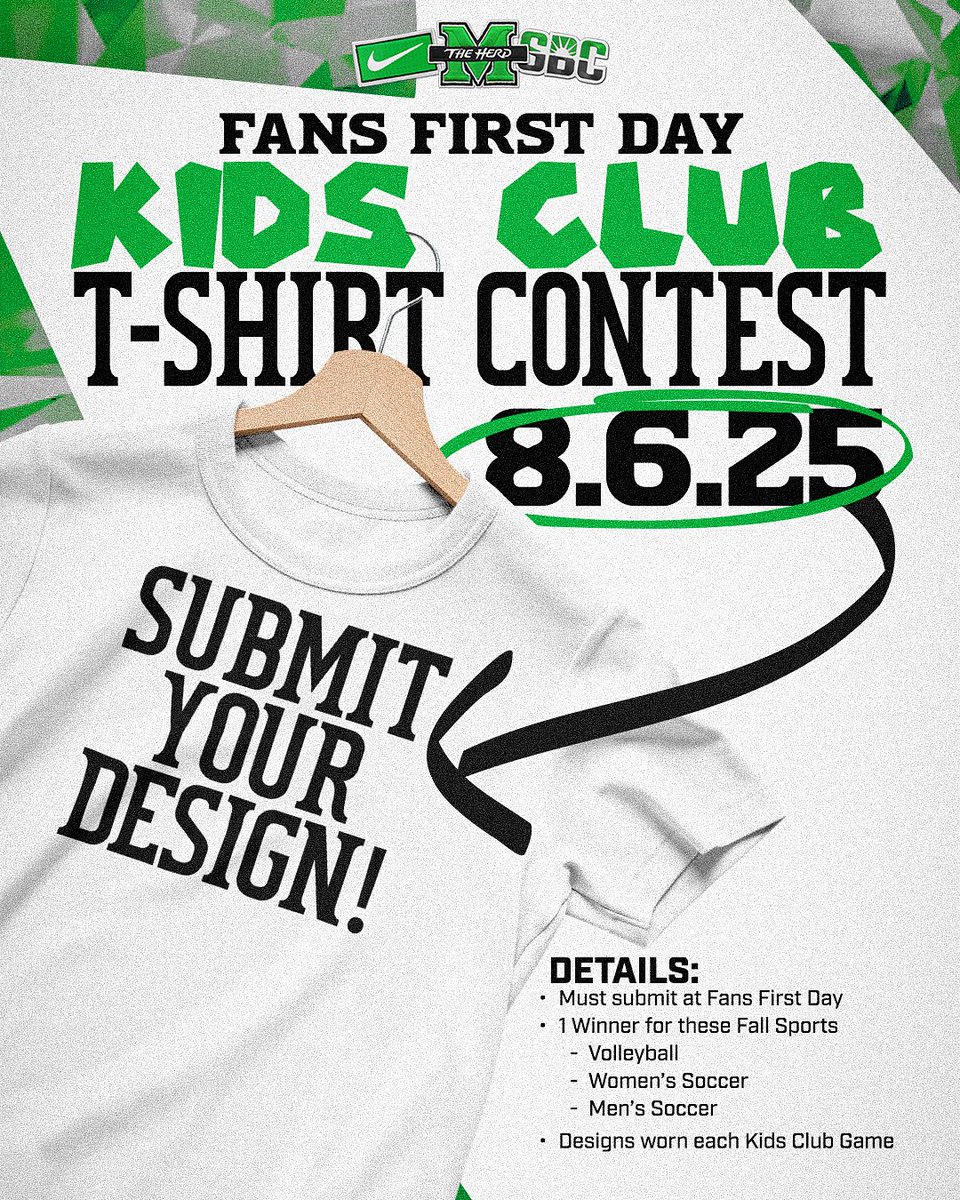 Want to see your design on the field? Join us for Fans First Wednesday, a FREE event on August 6th from 6–8 PM at Joan C. Edwards Stadium!

You’ll get the chance to design a t-shirt that could be worn by one of our Marshall teams during a home game warm-up this season. We’ll