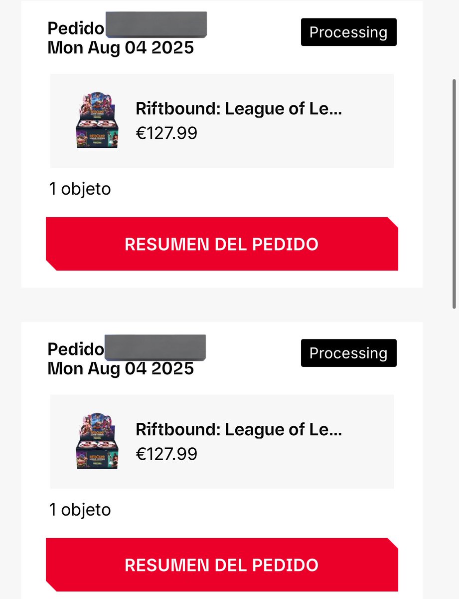 En 20 minutos y con la página funcionando a medias se han agotado todas las cajas a la venta de Riftbound.

El hype que hay es una animalada, a 3 meses de la salida está agotado en todos lados.