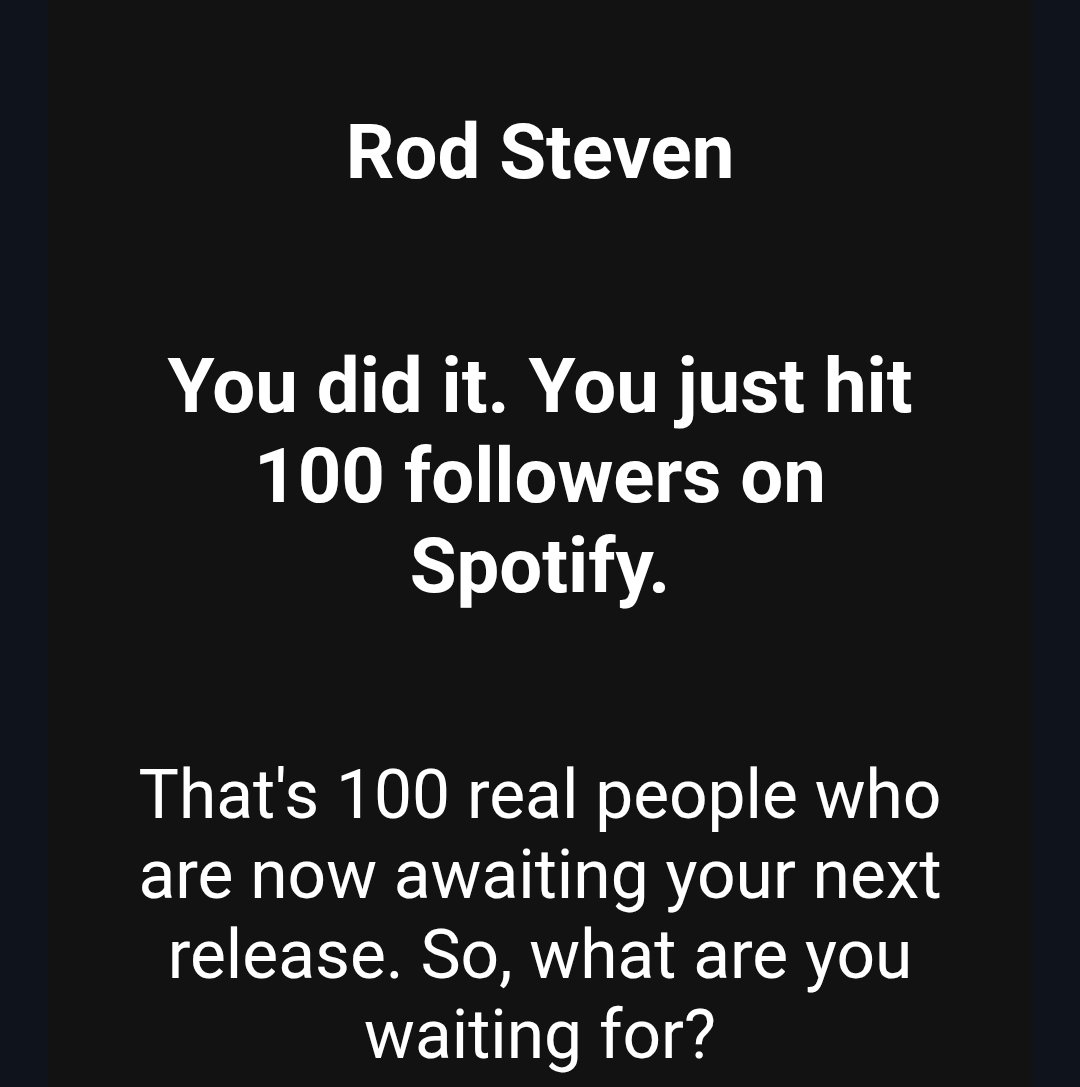 WOW‼️

I just got 100 followers on Spotify, for those who have listened to my music there thank you so much 💯