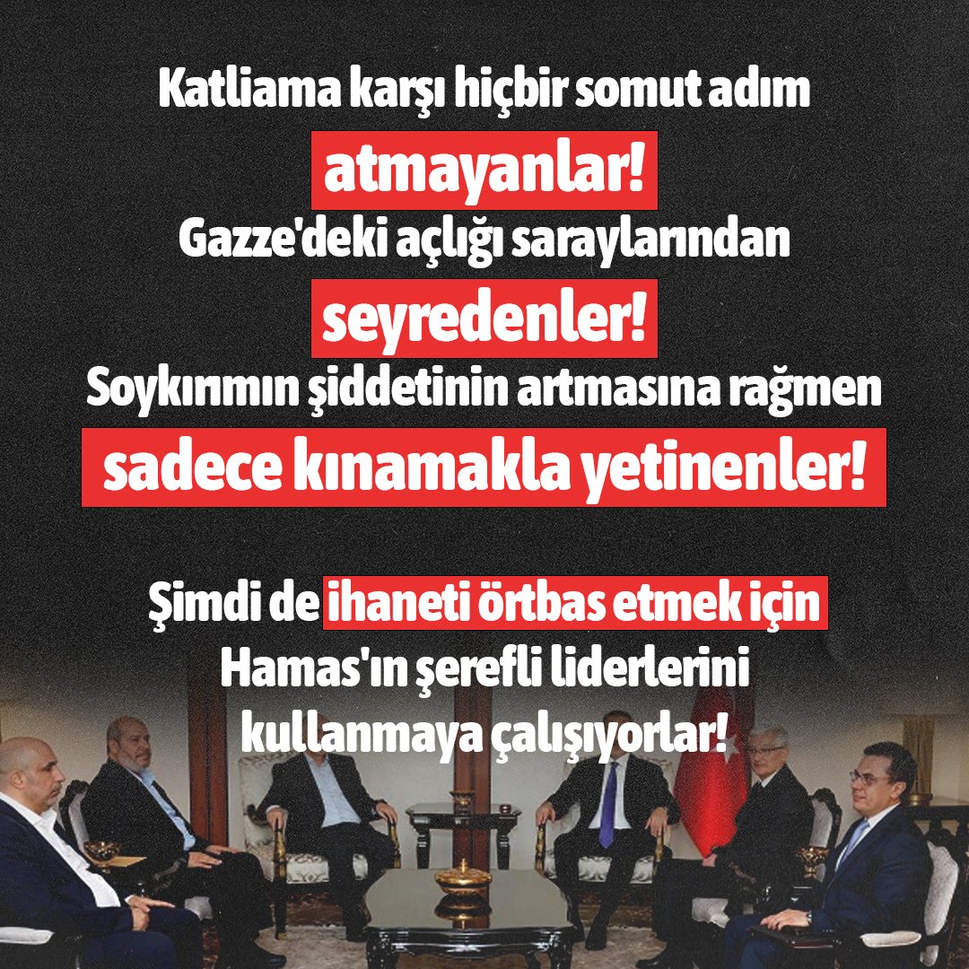 "İsrail’e hiçbir yaptırım uygulanmamışken, Alparslan Hoca’nın ‘bu şartlarda Hamas Türkiye’ye gelmemeli’ demesi gayet tutarlı bir duruştur. Asıl sorgulanması gereken, hainlerle kol kola girenlerdir."

AlparslanHoca Hedefte
#Gazzeyeihanetikiyüzlüsiyaset