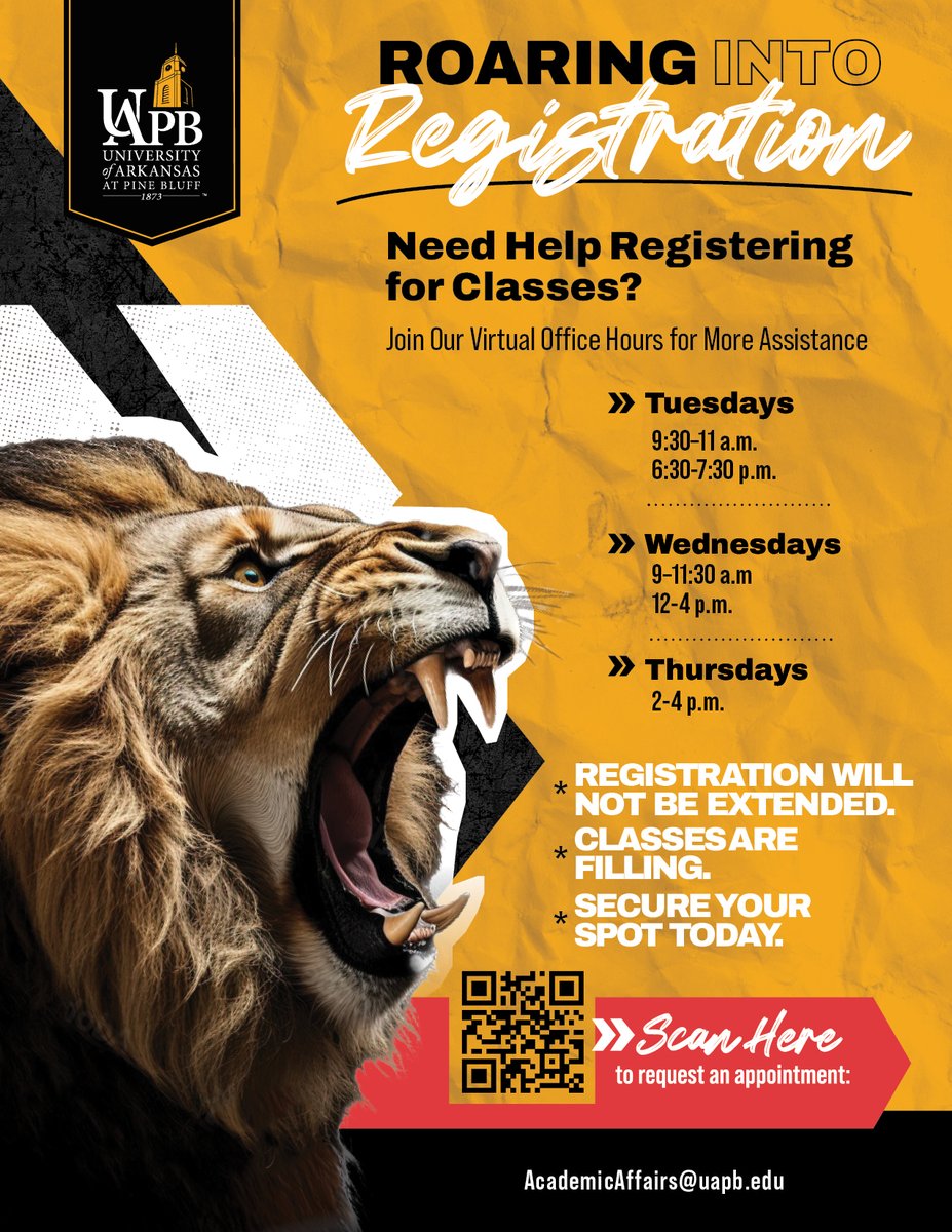 UAPB Official (@uapbinfo) on Twitter photo Can I hear you ROAR?! Registration for classes is underway and registration will not be extended. The first day of instruction is August 25 for Fall!
Golden Lion Nation, please share! #UAPB #UAPB1873 #UAPBStudents #UAPBAlumn <a href="/UAPBLionsRoar/">๐๐จ๐ฅ๐๐๐ง ๐๐ข๐จ๐ง๐ฌ ๐๐ญ๐ก๐ฅ๐๐ญ๐ข๐๐ฌ</a> <a href="/UAPBM4/">UAPB M4 BAND</a> <a href="/_uapbsga_/">UAPB Student Government Association ๐ฆ</a> <a href="/UAPBsoe/">School of Education</a> Can I hear you ROAR?! Registration for classes is underway and registration will not be extended. The first day of instruction is August 25 for Fall!
Golden Lion Nation, please share! #UAPB #UAPB1873 #UAPBStudents #UAPBAlumn <a href="/UAPBLionsRoar/">๐๐จ๐ฅ๐๐๐ง ๐๐ข๐จ๐ง๐ฌ ๐๐ญ๐ก๐ฅ๐๐ญ๐ข๐๐ฌ</a> <a href="/UAPBM4/">UAPB M4 BAND</a> <a href="/_uapbsga_/">UAPB Student Government Association ๐ฆ</a> <a href="/UAPBsoe/">School of Education</a>