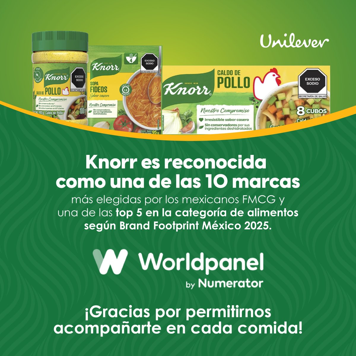 Gracias por hacernos tu aliado favorito para darle sabor a tus platillos. Estamos muy orgullosos de compartirles que Knorr ha sido reconocida como una de las 10 marcas más elegidas por los mexicanos en el sector de consumo masivo y top 5 de la categoría de alimentos.