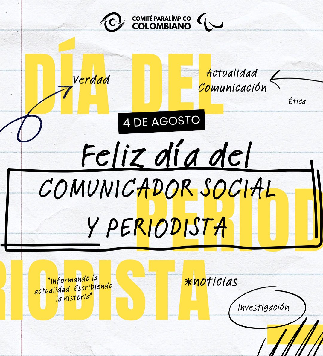 🎥4 de agosto | Día del Comunicador Social y Periodista

🎙️Hoy celebramos a quienes con su voz, su esfero o su cámara, construyen puentes de información, cuentan historias que transforman y le dan sentido a los hechos que marcan nuestra sociedad.

¡Feliz día, colegas! 📰✨