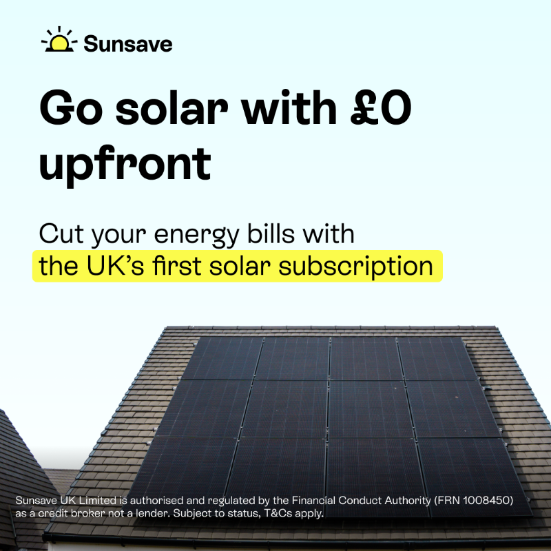 sunsaveuk's tweet photo. Go solar for £0 upfront, and own your system from day one. Free battery upgrade included 🔋