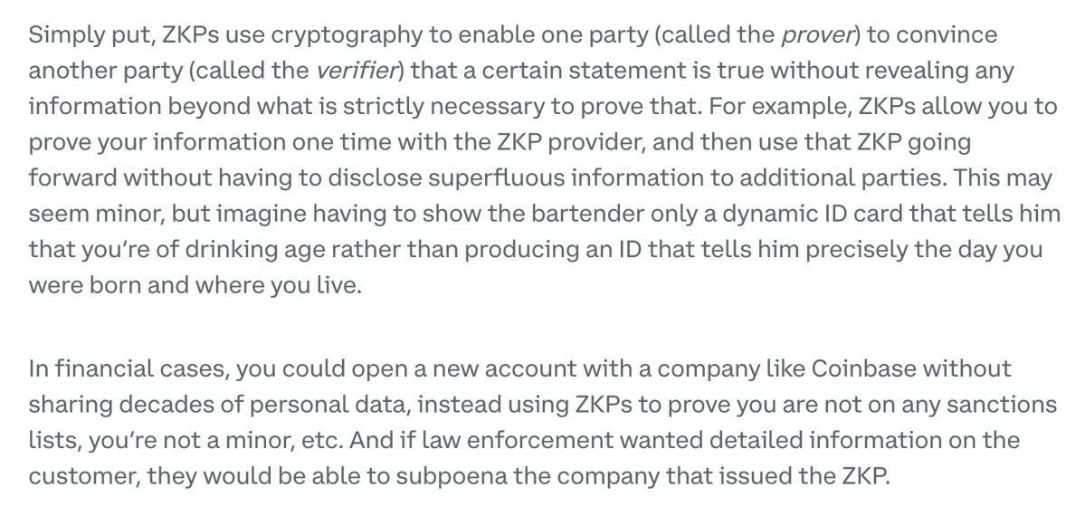 K Kulkarni (@ks_kulk) on Twitter photo Great post by <a href="/iampaulgrewal/">paulgrewal.eth</a> on how ZK proofs can modernize the outdated KYC regime and offer far stronger consumer protections.
Today, the Bank Secrecy Act forces companies to store sensitive personal data on millions of Americans, creating honeypots that are prime targets for Great post by <a href="/iampaulgrewal/">paulgrewal.eth</a> on how ZK proofs can modernize the outdated KYC regime and offer far stronger consumer protections.
Today, the Bank Secrecy Act forces companies to store sensitive personal data on millions of Americans, creating honeypots that are prime targets for