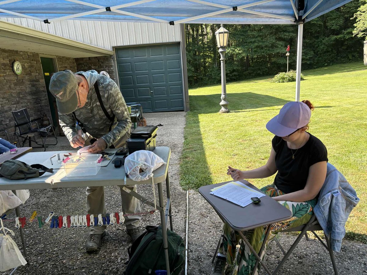 Sarah O. &amp; host mom Stacey Burton (volunteer) did bird banding at the Kalamazoo Nature Center &amp;  with the USGS Bird Banding Lab. 

"All banding, marking, and sampling is being conducted under a federally authorized Bird Banding Permit issued by the U.S. Geological Survey’s BBL."