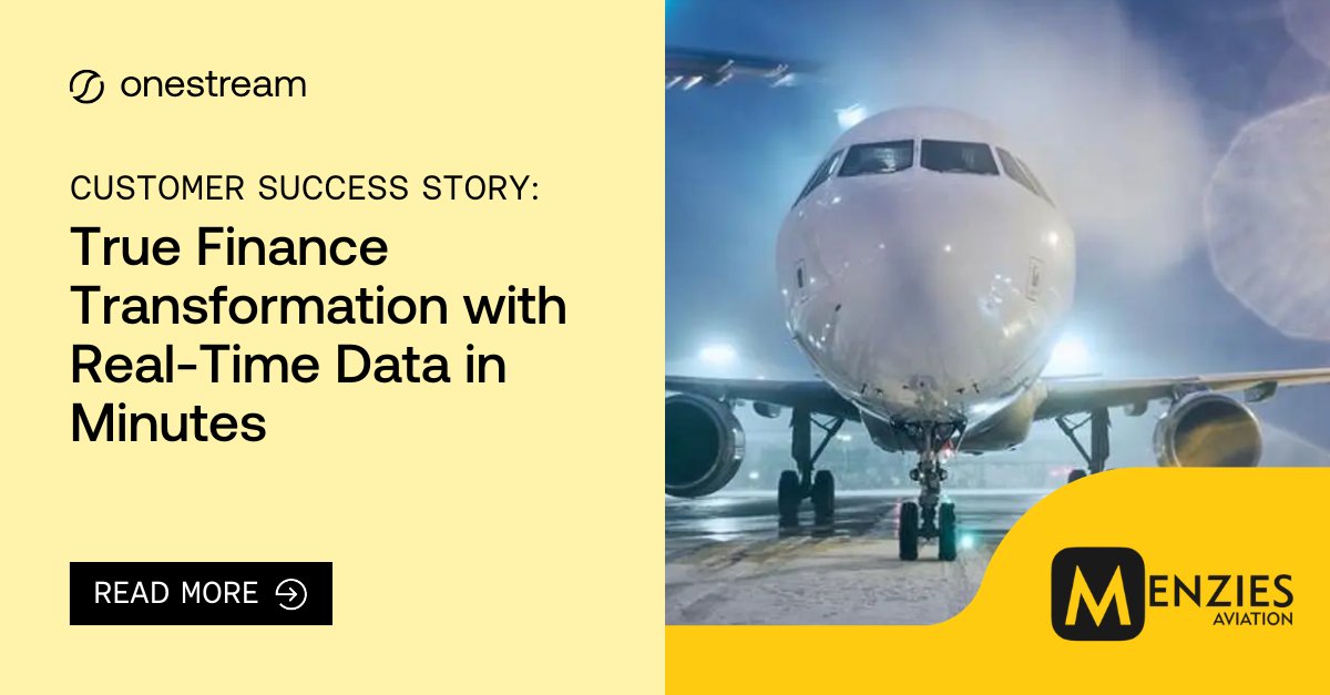 Agile finance takes flight. ✈️

Menzies Aviation cut close time by 80%, sped up forecasting 5x and consolidated 265+ airport entities with one click, powered by OneStream.

See how they did it: ow.ly/1K1L50WzA6X
