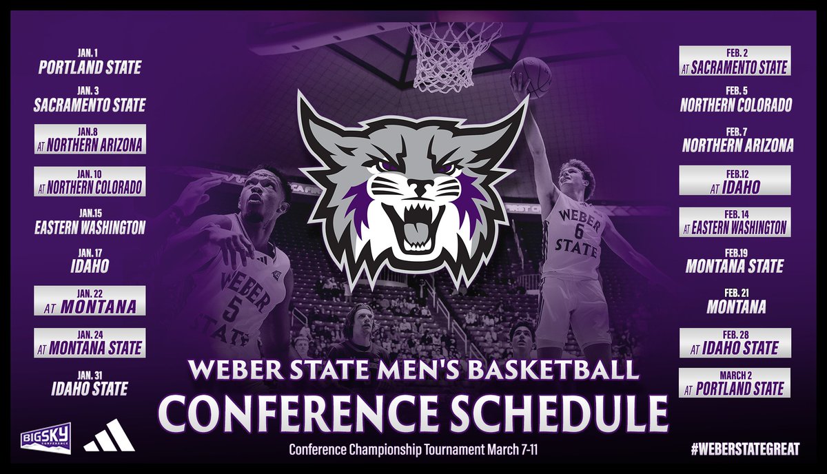 WeberStateMBB's tweet image. The @BigSkyMBB schedule is out for the 2025-26 season! 

The 18-game Big Sky schedule begins January 1! 

Full non-conference schedule will be announced soon. 

weberstatesports.com/news/2025/8/4/…

#BigSkyMBB