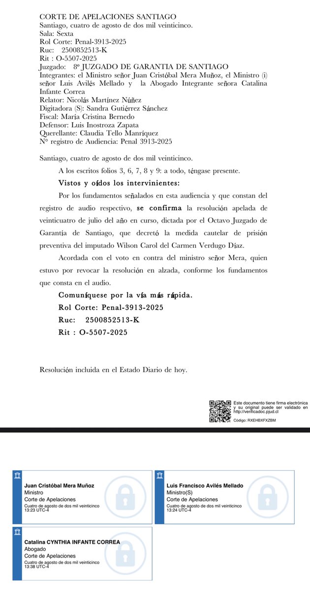 Caso Rey de Meiggs: El ministro Juan Cristóbal Mera estuvo por dejar en libertad al empresario gastronómico Wilson Verdugo, imputado como el autor intelectual del asesinato de José Felipe Reyes Ossa.-

<a href="/agenciaunochile/">AgenciaUno</a> <a href="/EstaPasando_CL/">Está Pasando</a> <a href="/BuenosDiasTVN/">Buenos Días a Todos</a>